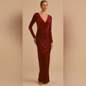 Elegant Velvet Burgundy Ruched Dress